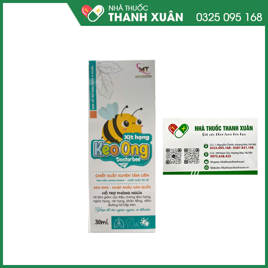 Xịt họng Keo Ong Doctorbee hỗ trợ phòng ngừa và làm giảm các triệu chứng đau rát họng, khản tiếng, viêm đường hô hấp trên